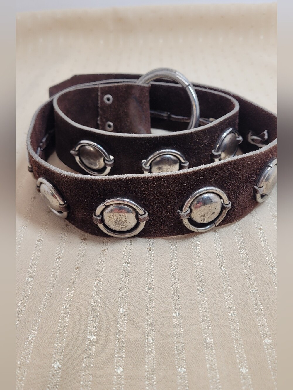 Vintage 70s Brown Suede Bottle Cap Belt Boho Studded O-Ring Western Unisex